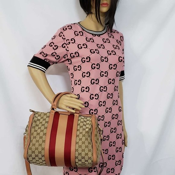 100% Auth Gucci Canvas Vintage Boston Satchel Bag - Picture 16 of 16